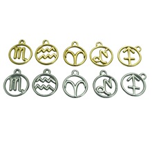 跨境镂空十二星座饰品配件不锈钢油压镀18k金挂件diy项链手链吊坠