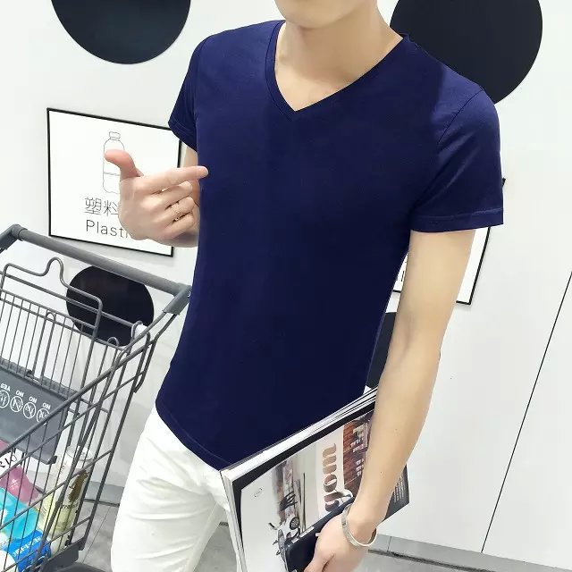 브이넥 반팔 네이비블루