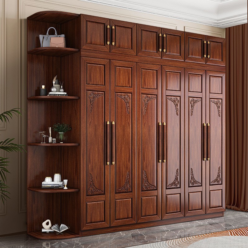 金丝胡桃木实木衣柜三四五六门清仓衣橱豪华家用新中式衣柜