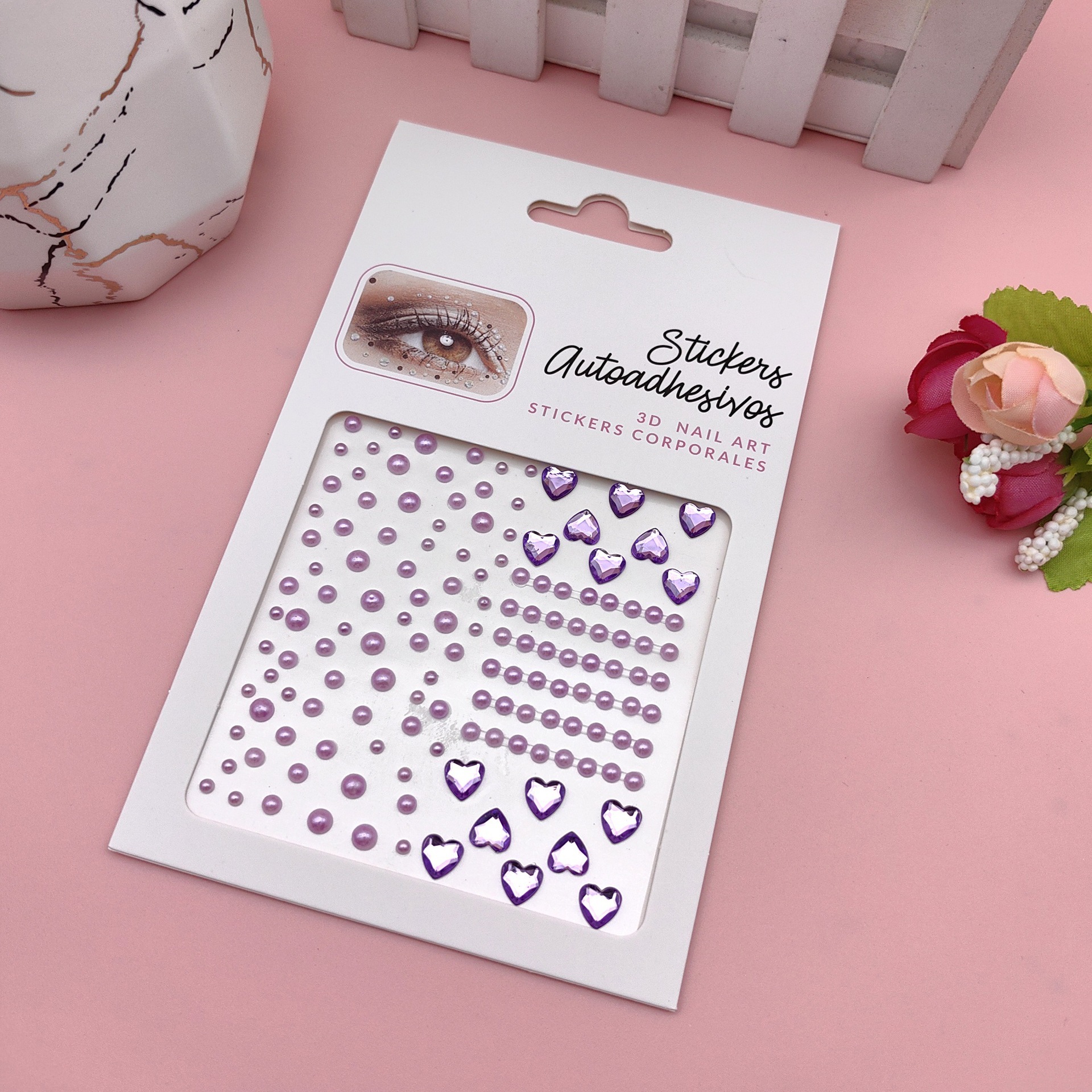 Pegatinas para maquillaje de ojos, pegatinas de diamantes de imitación para ojos, decoración facial, accesorios de maquillaje de perlas para diario, pegatinas de diamantes de imitación para escenario infantil, venta al por mayor en stock.