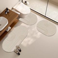 わびさび風のバスルームトイレ3点セット、バスルームドア吸水性滑り止めフットマット、汚れにくくお手入れが簡単な玄関ドアマット