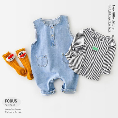 Baby carrier pants, one-piece sleeveless long pants for boys and girls, stylish children's Korean-style pants, suitable for spring, summer, autumn and winter, versatile