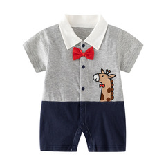 嬰兒假兩件短袖連體衣夏季薄款寶寶哈衣爬服新生兒衣服超萌夏裝