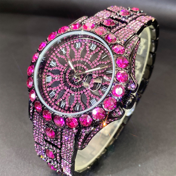 Quality trend green swiss watch hip-hop style with rhinestones