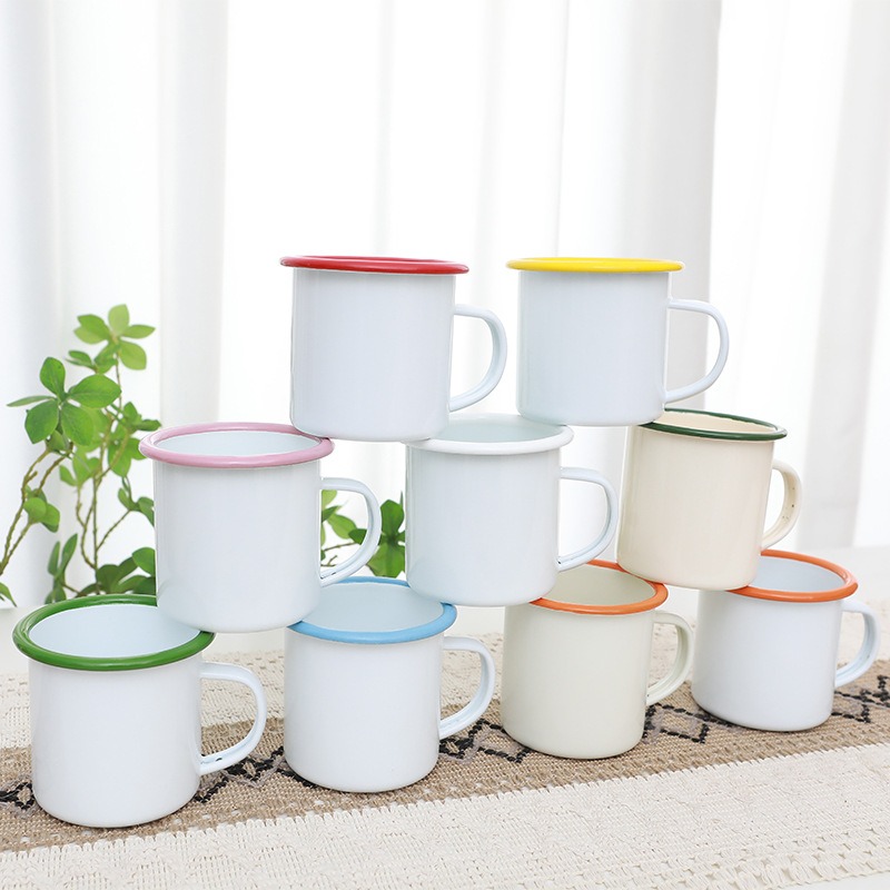 厂家批发家居客厅桌面大茶缸咖啡杯热转印搪瓷杯热升华搪瓷杯