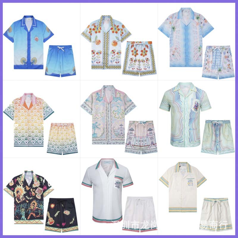 Casablanca Casablanca Shirt 2025 Summer Beach Full Body Logo Printed Short-Sleeved Shirt Cardigan