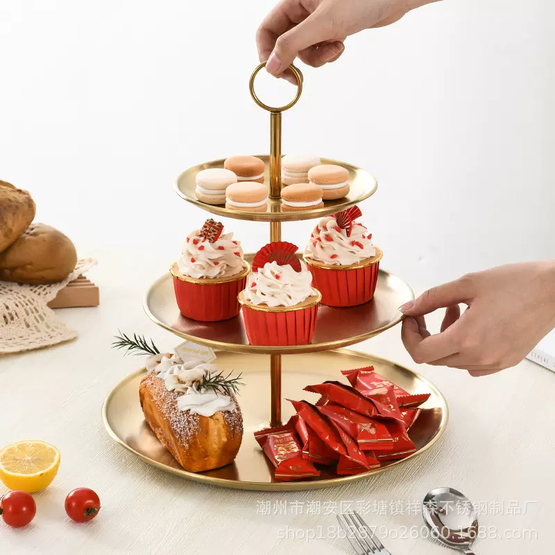 不锈钢多层蛋糕点心架水果盘甜品展示架桌面置物架零食架双层托盘