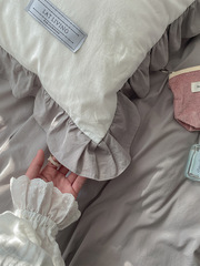 2Fins Gentle Girl Cream Contrast Washed Cotton Four-Piece Set Dormitory Full Cotton Three-Piece Set Pure Cotton Bedding Set