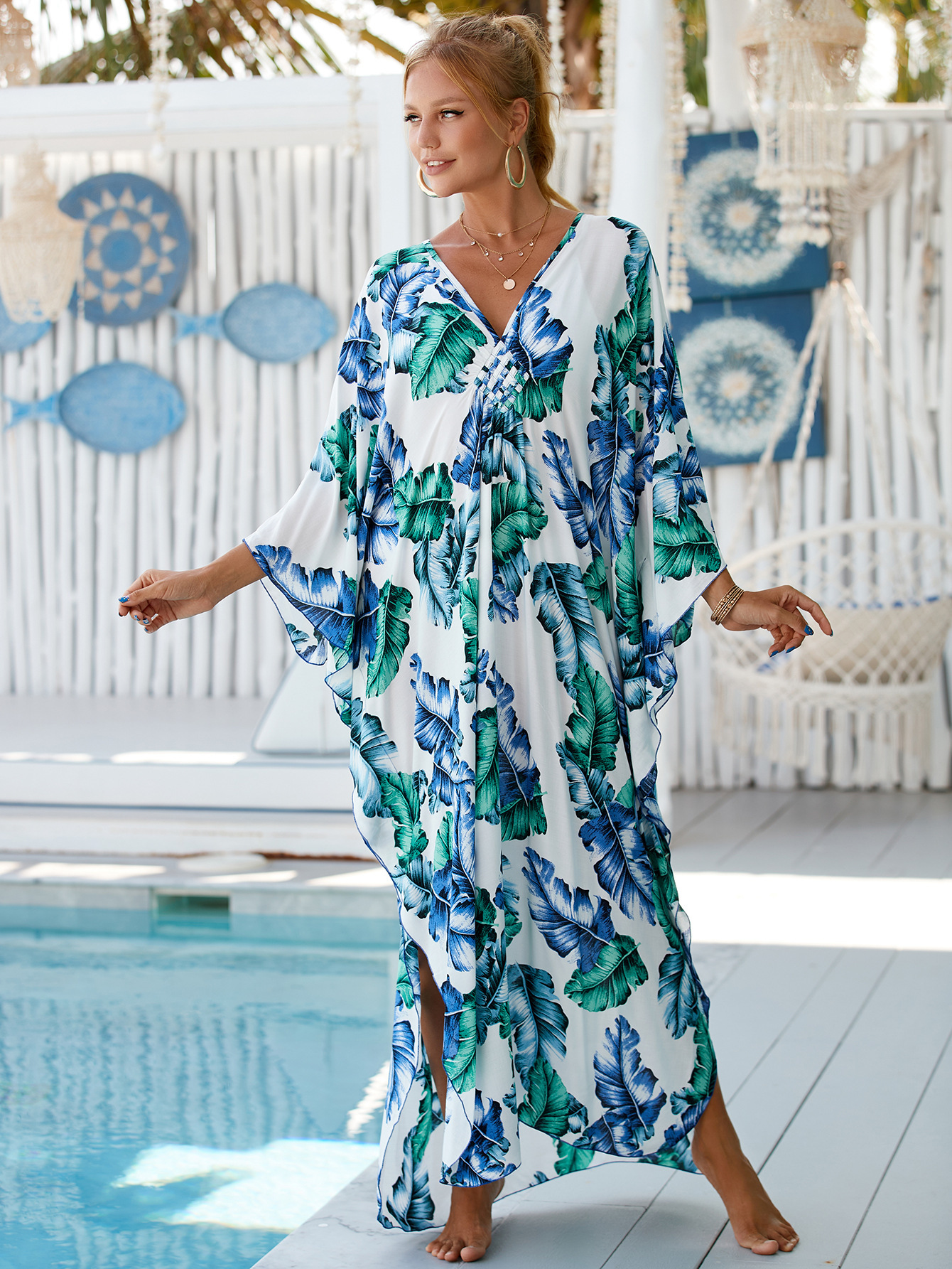 224g Weight Sunscreen Shirt Outerwear Type 3/4 Length Sleeve Sleeve Length Polyester Fabric Type Long Top Length V Neck Neckline Printing, Leopard Pattern Spring&Summer Season Women's Gender Vacation, Beach Style Women's Printing Leopard Vacation Beach Cover Ups 32