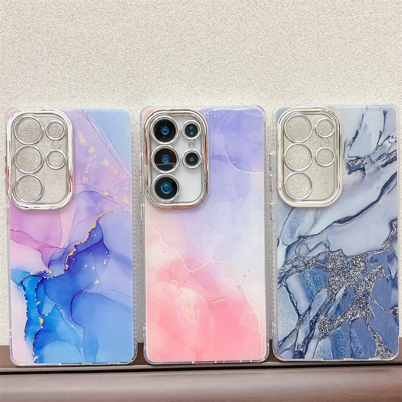 Suitable for Samsung S25Ultra Mobile Phone Case Electroplated Fine Hole Marble Pattern S24Fe Protective Cover A16/A56/A36