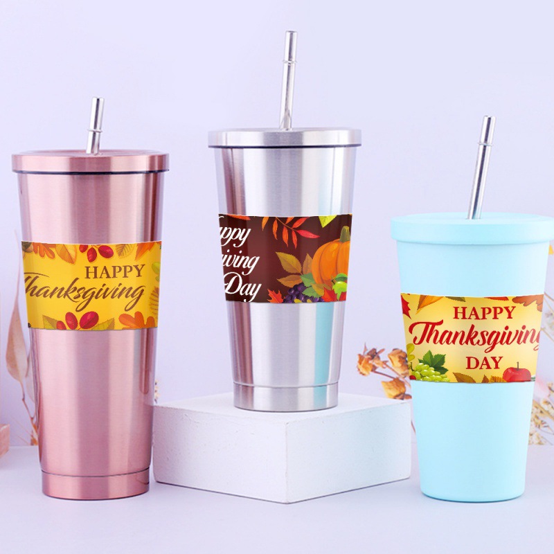 Nuevas pegatinas de acción de gracias transfronterizas happy thanksgiving pegatinas pegatinas de botella de agua de fiesta de otoño