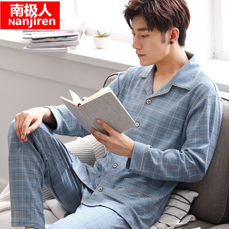 Pijamas hombres primavera y otoño 100% algodón de manga larga juventud Otoño e Invierno casual cómodo más tamaño 200kg homewear