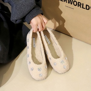 836-33 Hairy Shoes Women&apos;s Sparkling Water Diamond Versatile Interior Height Increase with Velvet Warmth Outer Cott