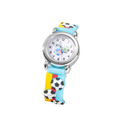 Children's trendy cartoon soccer silicone quartz watch for boys, student, large dial