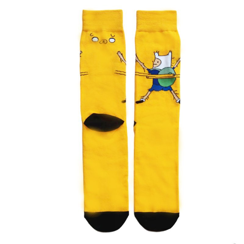 2025d Cartoon Striped Anime Cotton Mid-Calf Yellow Backpack Manga Socks_voghion.com