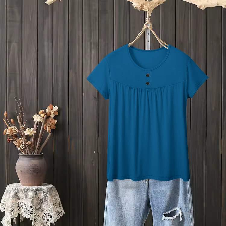 M-5XL 중년 어머니의 세련된 다용도 반팔 티셔츠 여성 여름 신작 대형 여성 루즈 슬리밍 탑