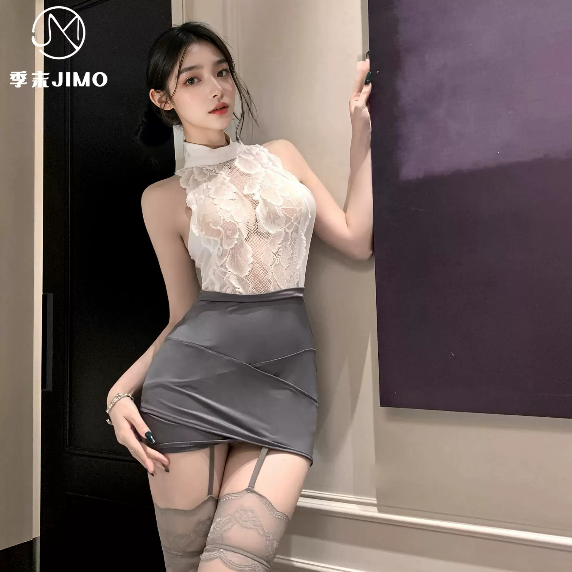 季末性感御姐收腰蕾丝睡裙性感包臀情趣内衣纯欲秘书制服套装9023