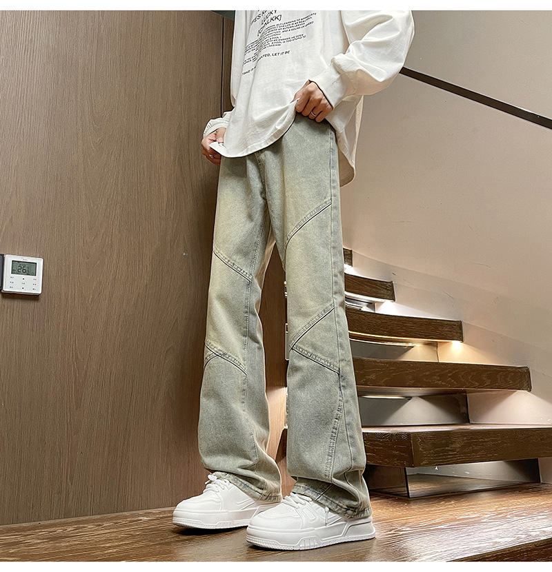 American Style Jeans For Men Spring Autumn Design Sense Patchwork Tall And Slim Narrow Straight Scimitar Flared Pants_mkmklike.com