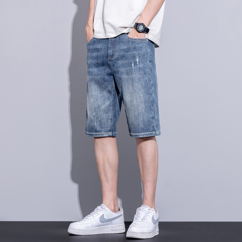 Summer New Thin Breathable Denim Shorts Men's Loose Straight Casual Five-Point Pants Fashionable Versatile Mid-Length Pants