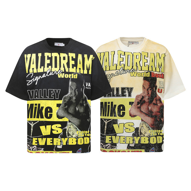 Valeforever American High Street Boxer Ring Print Half-Sleeved Retro Loose Short-Sleeved T-Shirt Men's and Women's Short-Sleeved