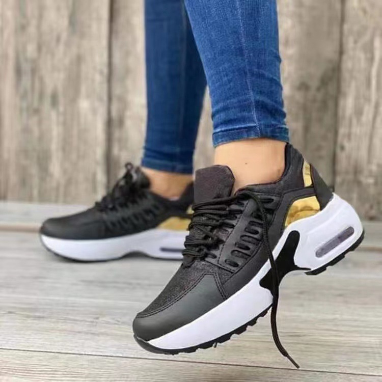 2023 European and American new foreign trade large size casual sports shoes for women, fly knitted round toe lace-up mesh breathable dad shoes_voghion.com