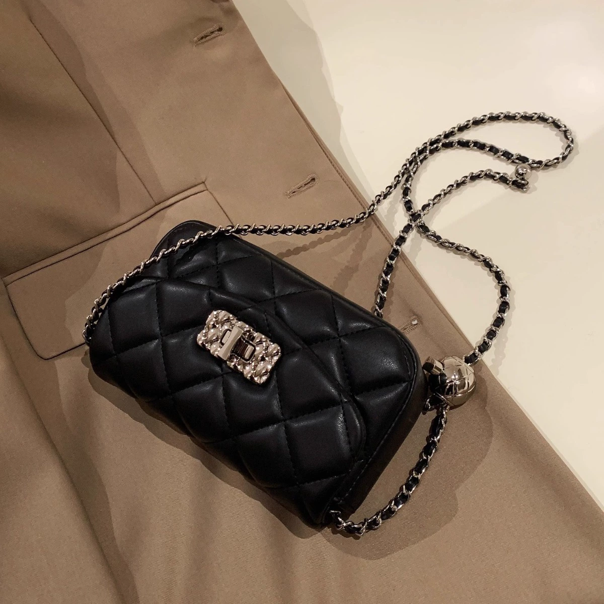 Маленькая сумка с рисунком в виде алмазов, сумка через плечо, стиль Chanel, сумка на цепочке
