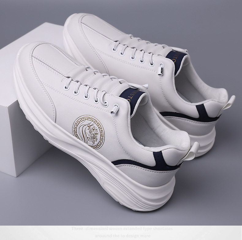 Giày thể thao nam da lộn nhẹ đế mềm mặt mềm, giày sneaker chạy bộ ngoài trời gót 3-5 cm — h6608 trắng, h6608 đen chi tiết 17