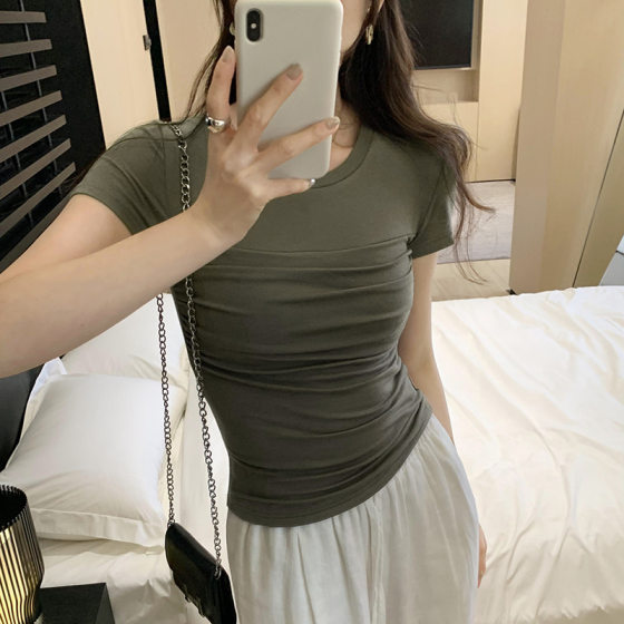 Lyocell Tencel Wool Skin-Friendly Shoulder Slim-Fit Short-Sleeved T-Shirt Women's Summer 2025 New American Style Hot Girl Top