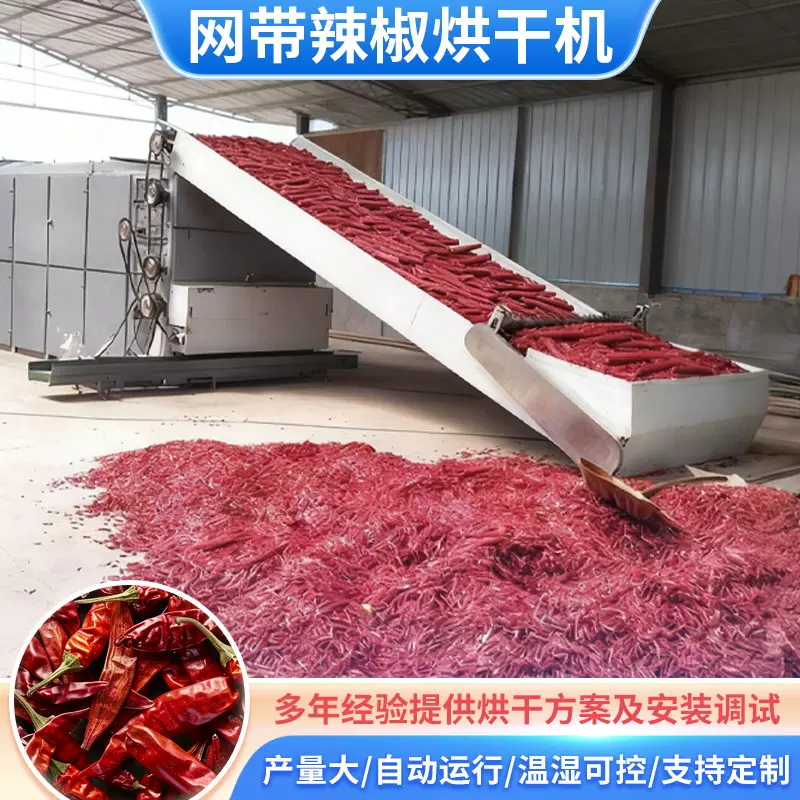 辣椒网带烘干机冬瓜皮山楂片连续式网带烘干生产线工业烘干机