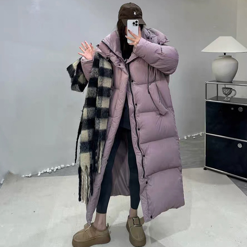 24 Styles of Extra-Long 90% White Duck down Padded Jackets for Women, Over-The-Knee, Thick, Oversized, Hooded, Loose-Fitting, Warm Coats