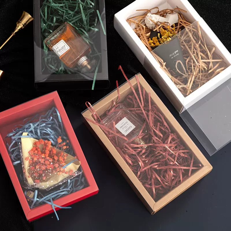 网红书签礼品盒牛皮纸烫金PVC现货抽屉盒正方形卡包包装纸盒定制