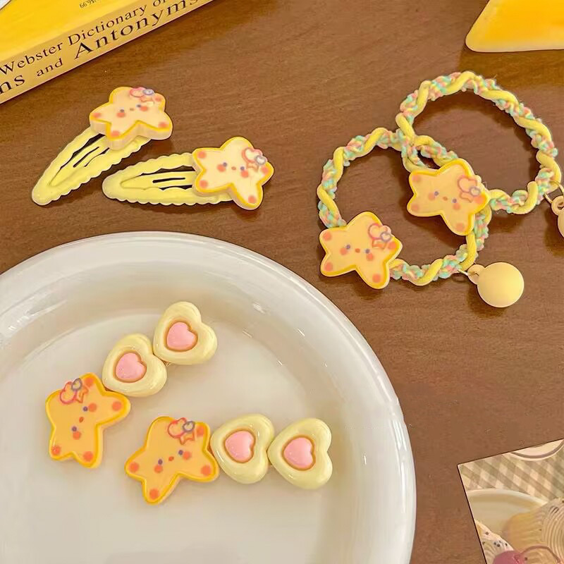 A pair of clothes ~ cute star hairpin female sweet bangs clip high elastic tie hair rope broken hair side clip BB clip_voghion.com