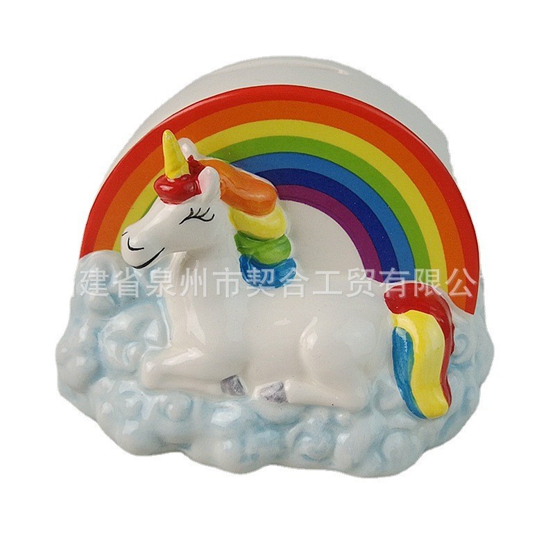 Cómics creativos pintados de cerámica unicornio alcancía arco iris unicornio alcancía cambio cabeza de bestia alcancía