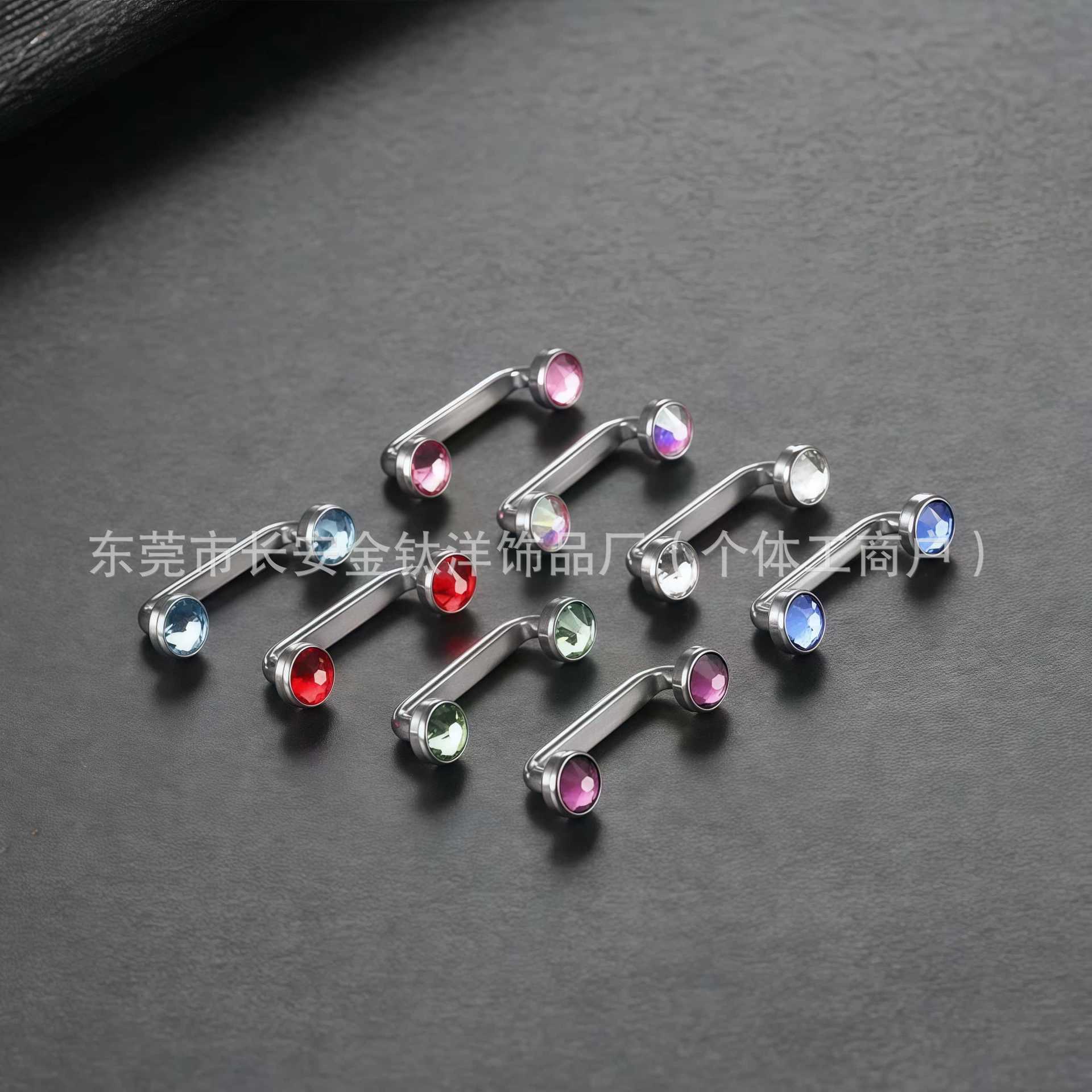 F136 Titanium Double Czech Diamond Inner Thread Right Angle Nail Implant Clavicle Nail Body Piercing Jewelry detail image 7