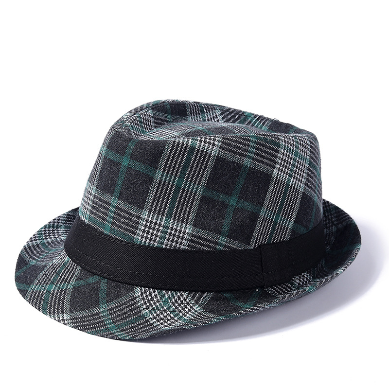 Men's Gender Retro, British Style Style Crimping Rim Men's Retro British Style Plaid Crimping Fedora Hat