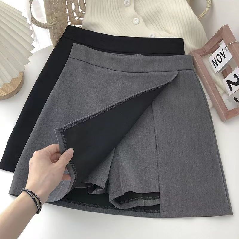 Black Asymmetrical Skirt Women's High-Waist Slim Hip-Hugging Short Skirt 2025 Summer New A-Line Culottes Summer