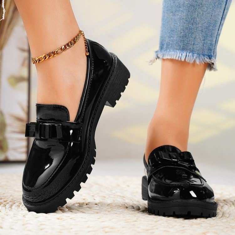New patent leather glossy tassel mid-heel vintage loafers plus size fashion casual single shoes_voghion.com