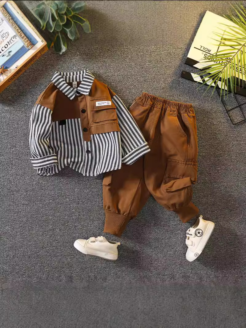 Conjunto de Sudadera a Rayas para Niños 6096, Estilo Primavera-Otoño 2026, Ropa Infantil de Moda, Conjunto de Dos Piezas para Bebés