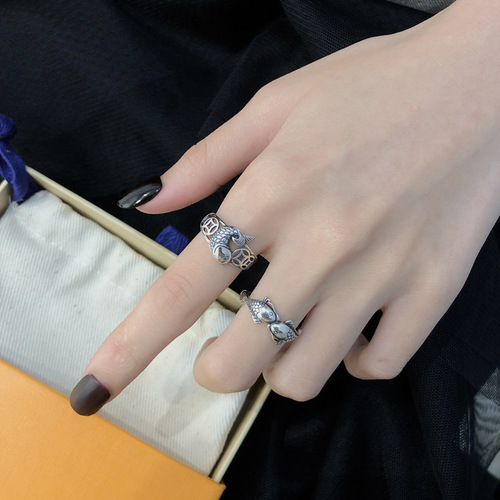 Yunchaoxuan S925 sterling silver ethnic style koi fish ring fashionable personality retro money ring for women