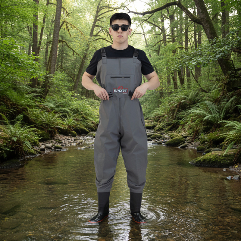 Wading pants for pond dredging, half-body wading pants with suspenders and a harpoon, with elevated double knees and suspenders