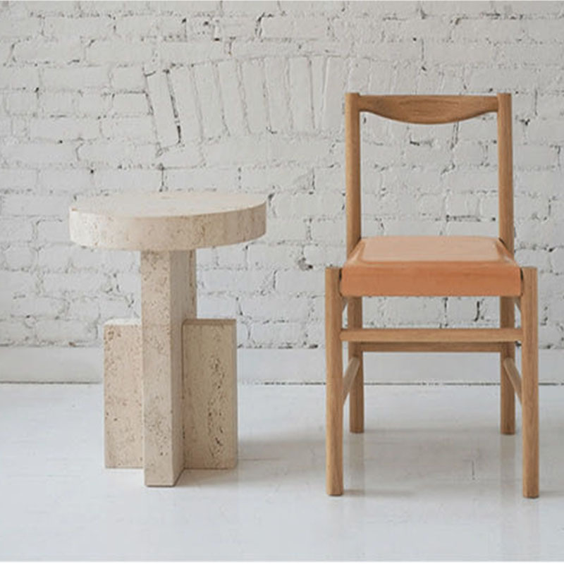 天然洞石边几北欧现代简约沙发边桌设计师样板房阳台客厅复古角几