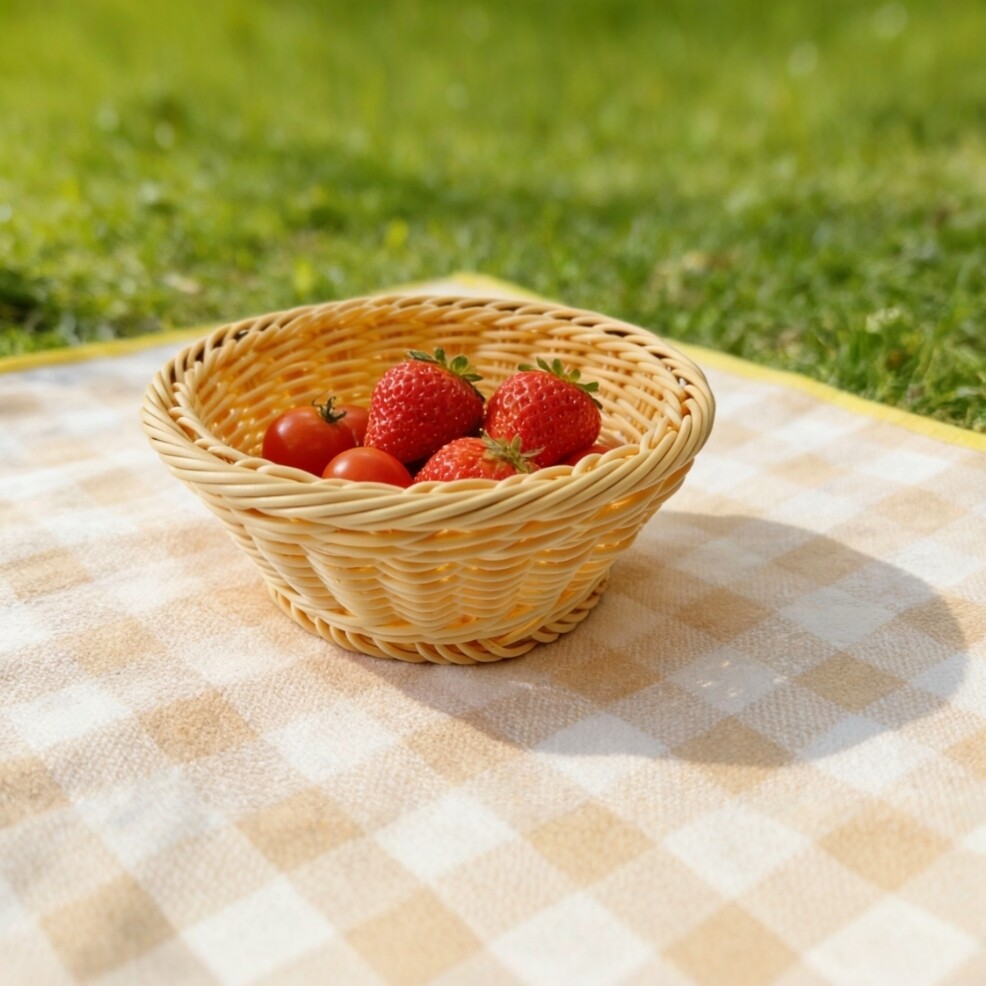 Handwoven Rattan Storage Basket With Lid And Inner Lining Handle_voghion.com