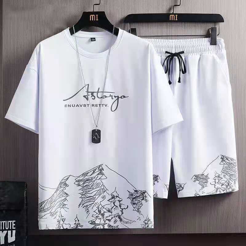 Wholesale men's fashion new tide brand ice silk suit ins casual summer all-match teenagers men's loose T-shirt Wholesale men's fashion new tide brand ice silk suit ins casual summer all-match teenagers men's loose T-shirt
