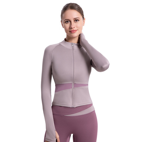 Autumn and winter sports coat for women, long-sleeved running quick-drying clothing, slim fit, zipper fitness clothing top, tight blouse