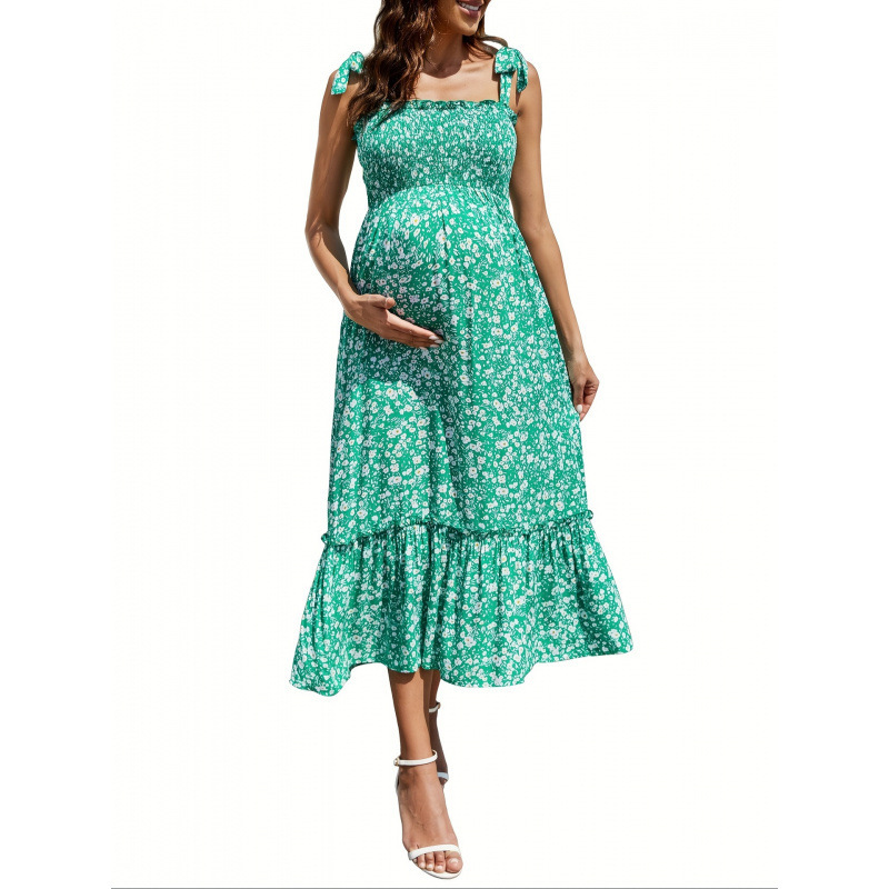 2026 Cross-Border New European and American Sling Maternity Dress Bohemian Dress Summer Casual Spaghetti Straps
