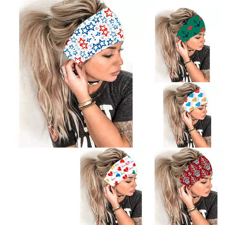 Headscarf for Women - European and American New Style Factory Wholesale Checkered Fashion Milk Silk Printed Elastic Four-Season Hairband