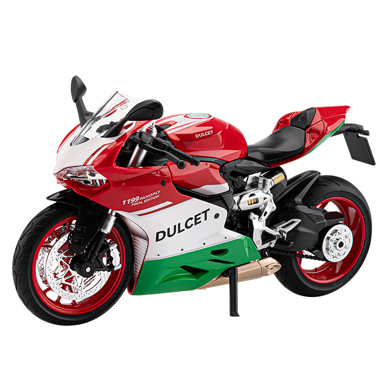 Modelo de motocicleta Ducati 1199 a escala 1:9, un coleccionable de primera categoría en la cultura de las motocicletas, con sonido y luces.