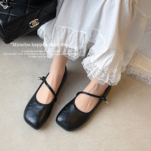 复古文艺仙女风玛丽珍鞋2025春夏新款方头平底一字带玛丽珍鞋子