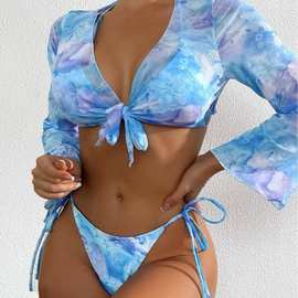 欧美新款泳衣女性感三件套氛围罩衫防晒bikini跨境外贸速卖通爆款