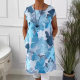 2024 European and American Cross-border Amazon Printed Dress Top Round Neck Loose Women's Fashionable Style with Flap Pocket Pants